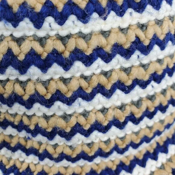 Women's Blue White Crochet Colorful Bucket Hat Fitted Chevron One Size